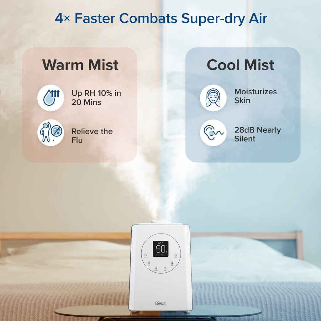 Levoit Smart Warm and Cool Mist Humidifier for Room, 6L Top Fill Air Vaporizer for Large Rooms, LV600s, White