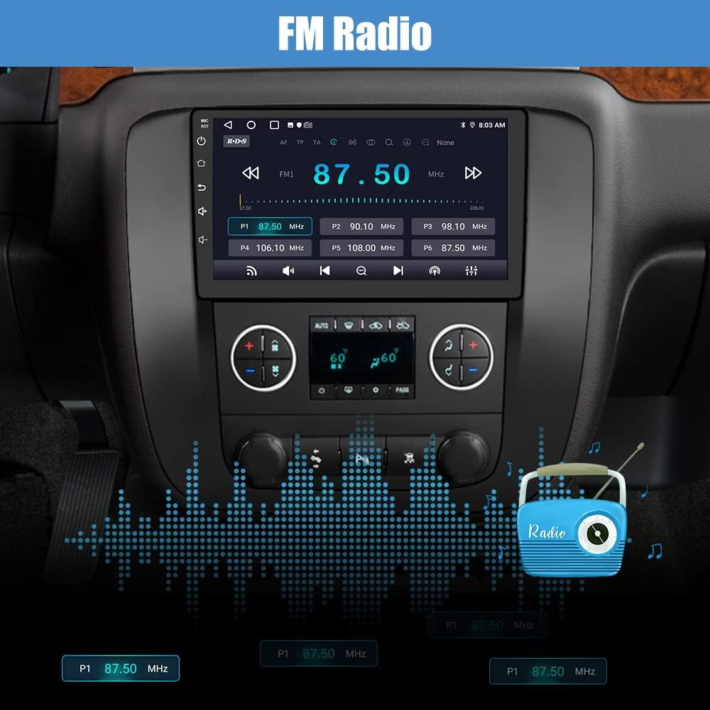 Car Radio Stereo for GMC Yukon Chevrolet Chevy Tahoe Suburban 2007-2012 with Built in wireless Apple CarPlay Andriod Auto Black