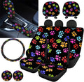 FKELYI Colorful Paw Car Seat Covers 11-in-1 Washable Automotive Car Seat Covers Accessories with Car Cup Coasters Gear Shift Cover&Handbrake Cover Steering Wheel Covers Car Headrest Cover