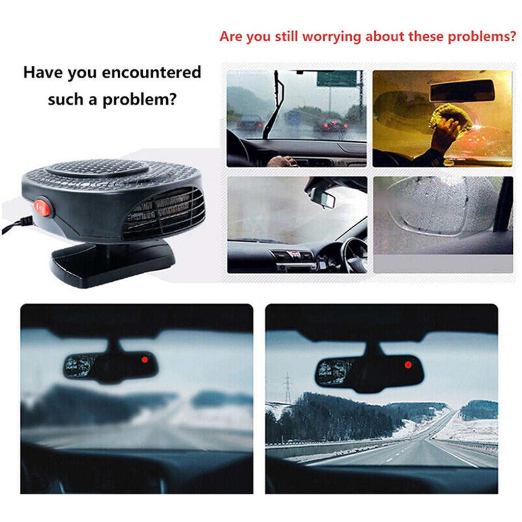 Car Defroster Defogger 12V Truck Car Heat Cooling Fan, Portable Car Heater, Plug Adjustable Thermostat in Cigarette Lighter 150W 3-Outlet Plug USB, Black
