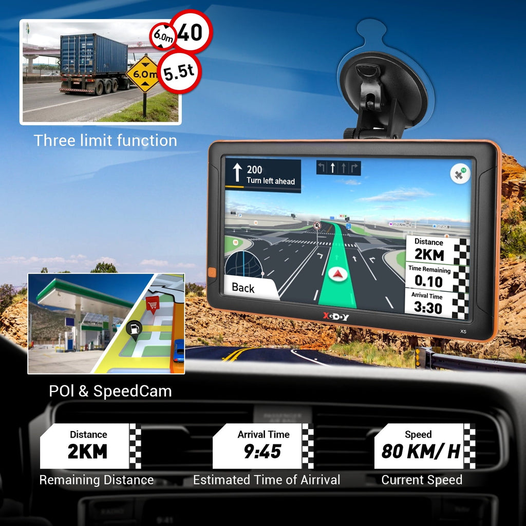 XGODY Truck GPS with Bluetooth 9 Inch Big Screen 256M+8GB GPS Navigation for Car GPS Navigation Trucker GPS with Lifetime Free Map Update