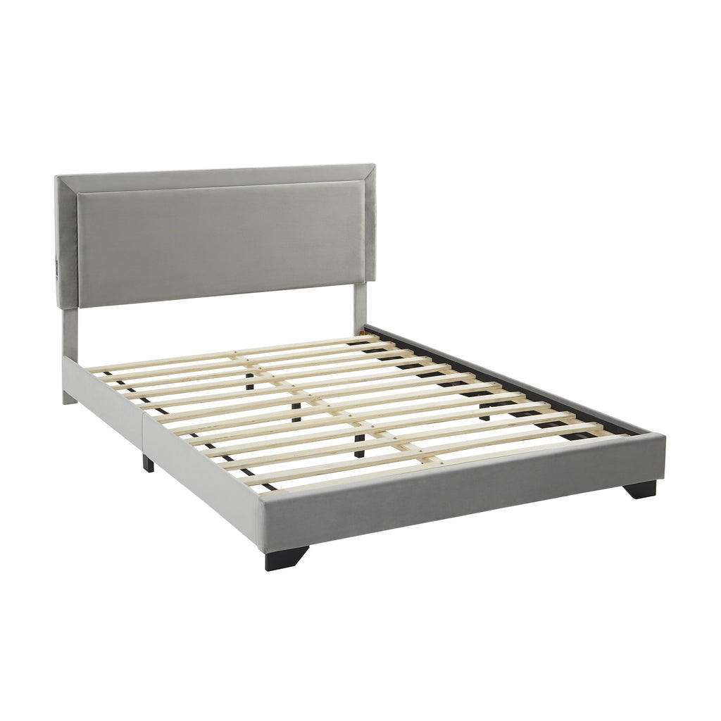 Anchorage Upholstered Queen Bed with LED Lights and USB, Platinum
