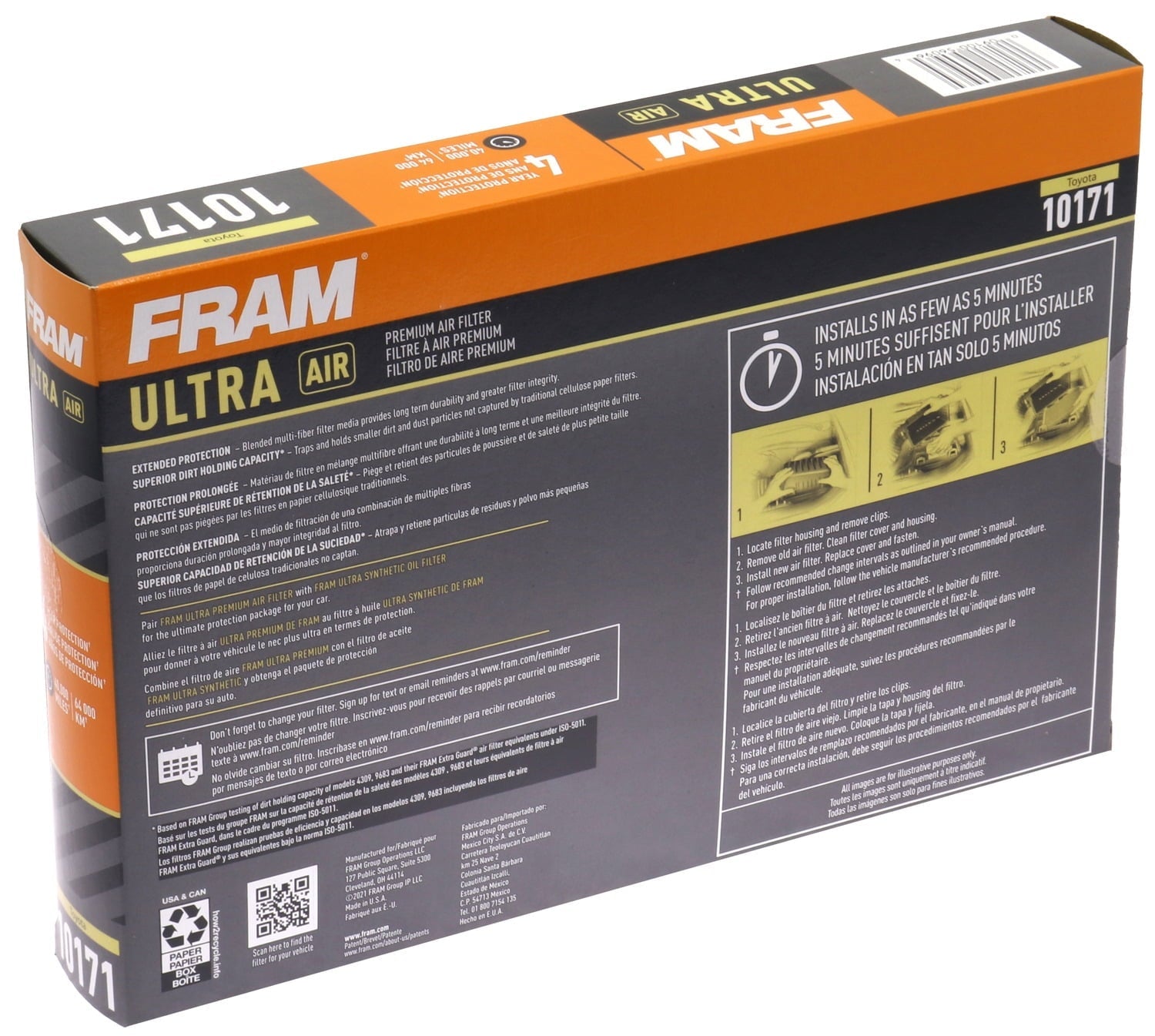 FRAM Ultra Air XGA10171, Premium Engine Air Filter, Replacement Filter for Select Toyota Vehicles Fits select: 2007-2017 TOYOTA CAMRY, 2009-2015 TOYOTA VENZA