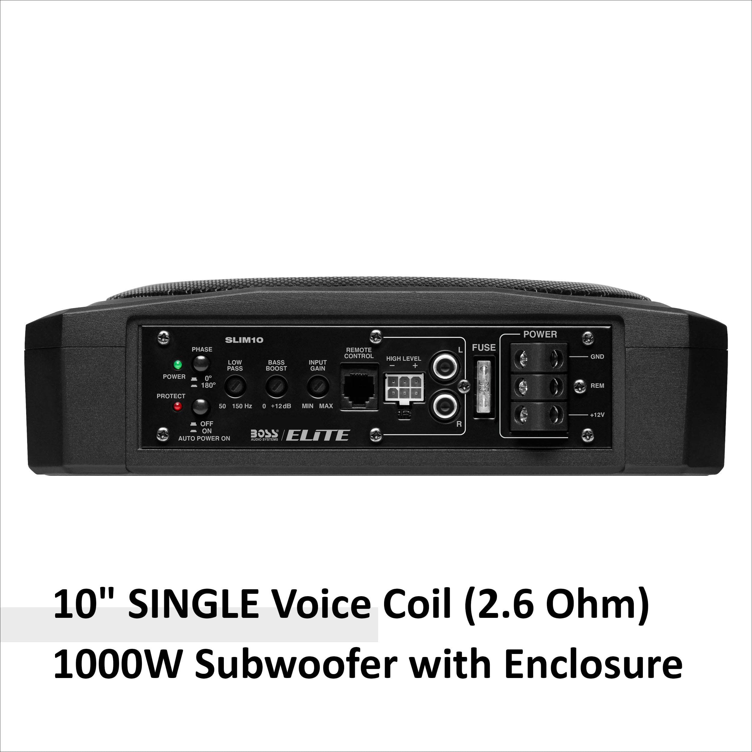 BOSS Audio Systems SLIM10 Elite Series 10 Inch Powered Car Audio Subwoofer - Low Profile, Remote Subwoofer Control, Built In Amplifier, Under Seat, For Truck, Hook Up To Amplifier