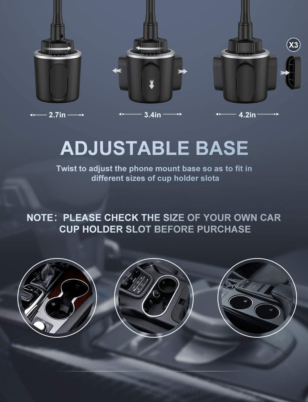 Car Cup Holder Phone Mount, Cup Holder Phone Holder for Car (Black)