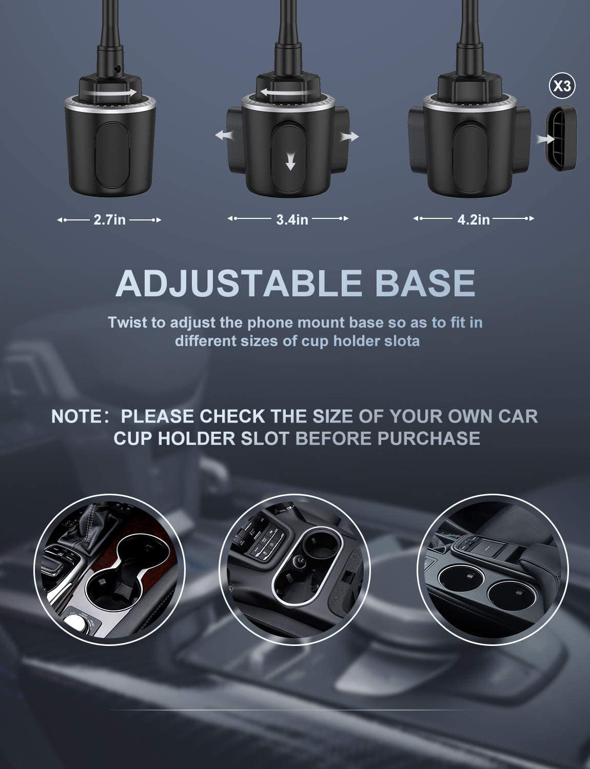 Car Cup Holder Phone Mount, Cup Holder Phone Holder for Car (Black)