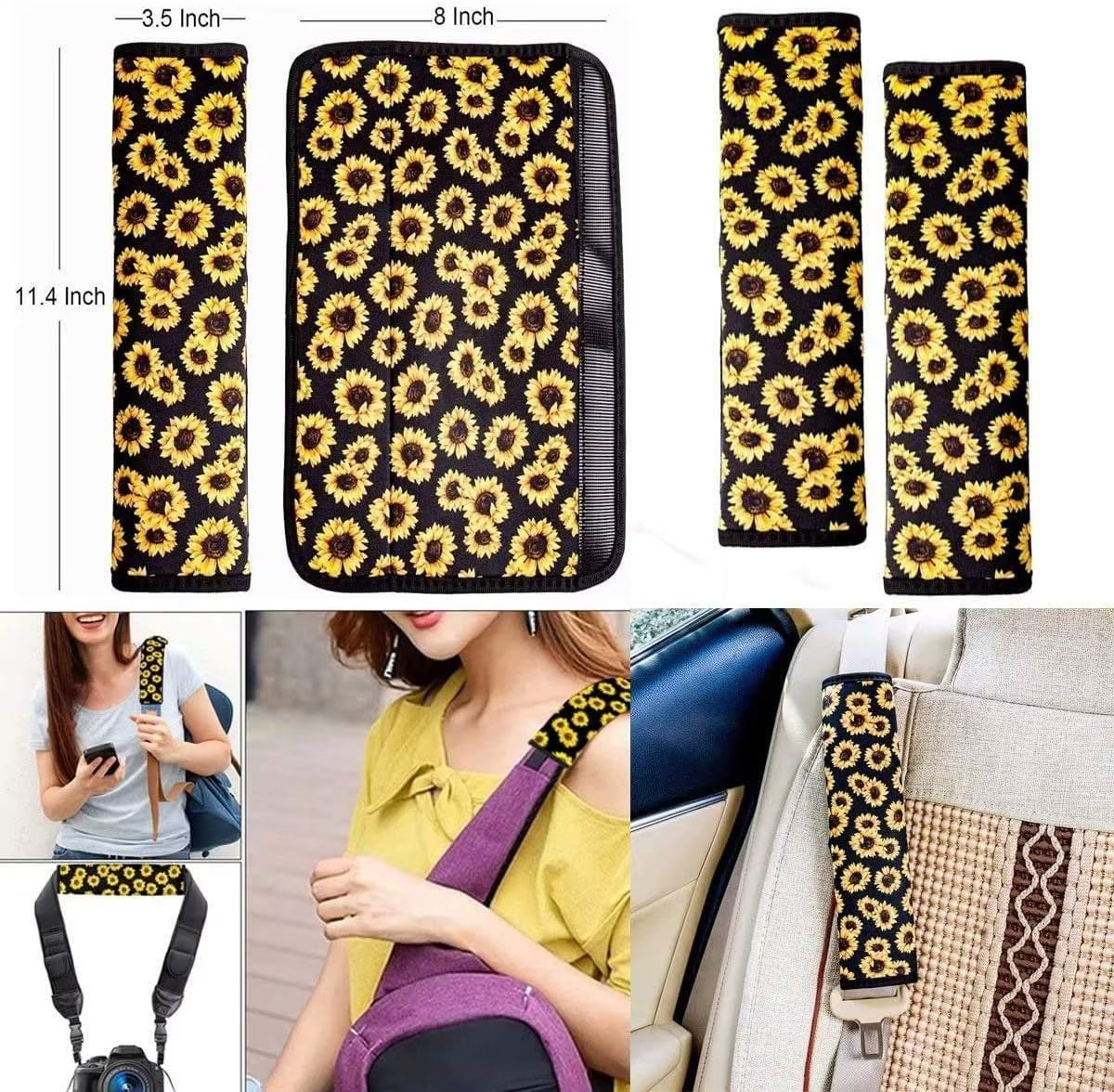 Pzuqiu Cow Print Car Accessories Front Car Seat Cover with Steering Wheel Cover+ Automotive Cup Holders+ Car Key Fob Cover+Seat Belt Pads Cover+ Center Console Pad Full Set 10-pcs Black White