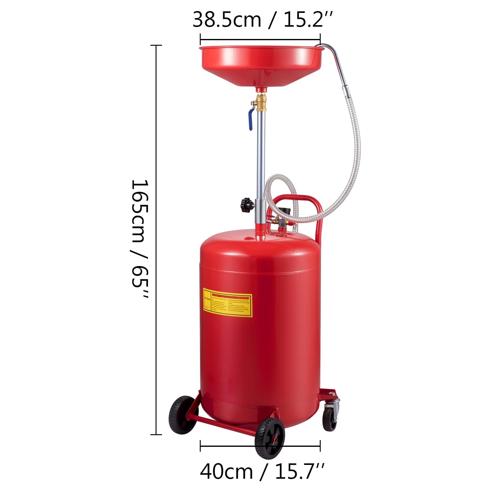 VEVOR Waste Oil Drain Tank 20 Gallons Portable Air Operated Drainer, Container, Fluid Fuel Transfer Drainage, Adjustable Funnel Height, with Wheel