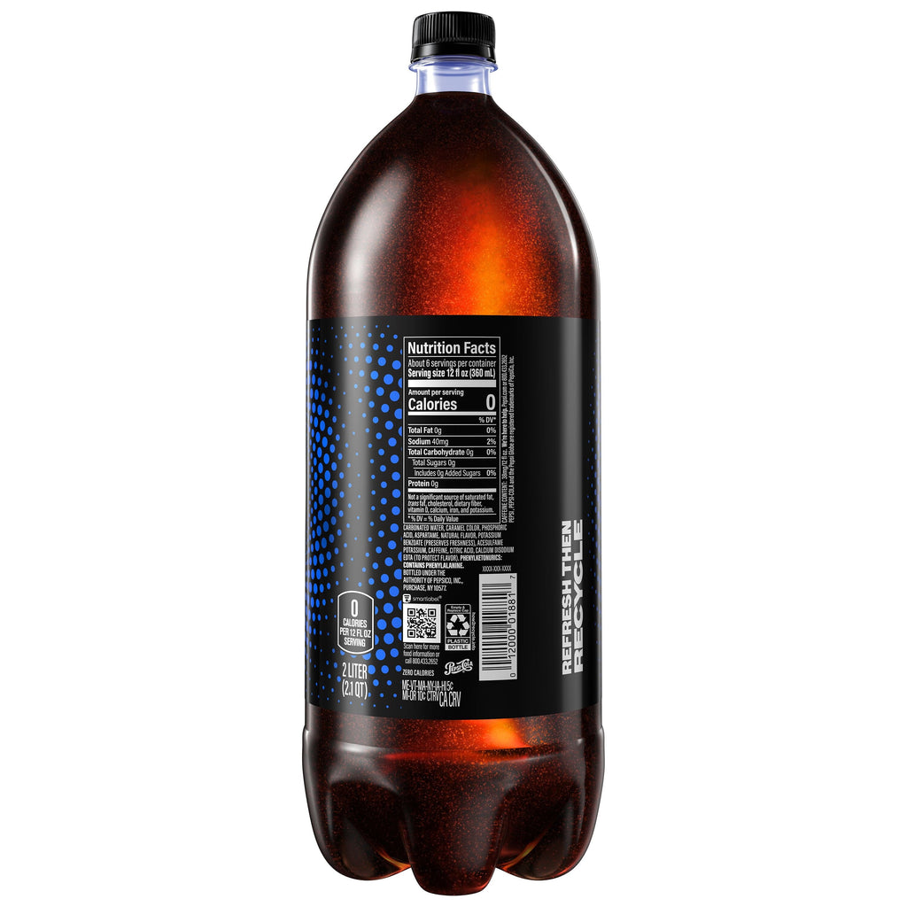 Pepsi Cola Zero Sugar Soda Pop, 2 Liter Bottle