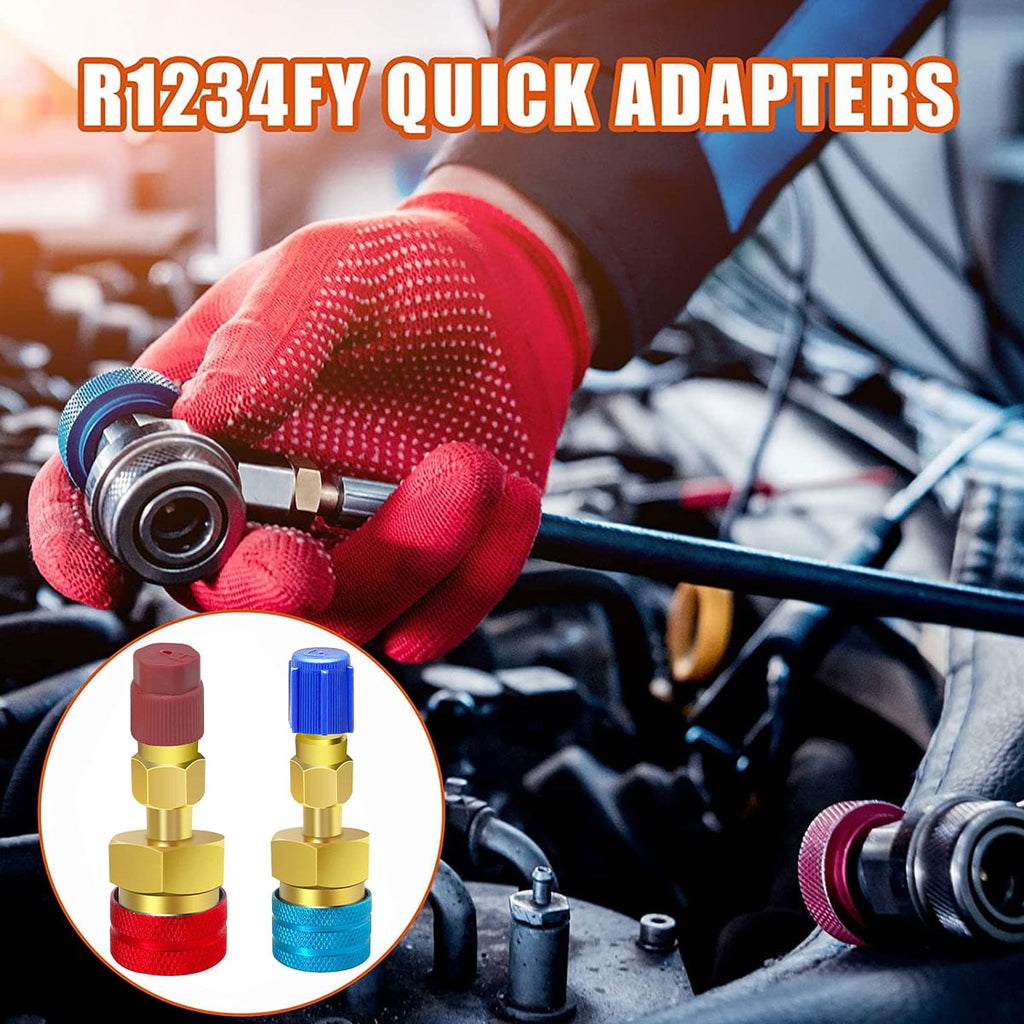 Welpettie 2pcs Quick Couplers Connectors Adapters R1234YF to R134A High and Low Side Quick Coupler R12 to R134A Adapter Fitting Connector for Car Air Conditioning AC Charging