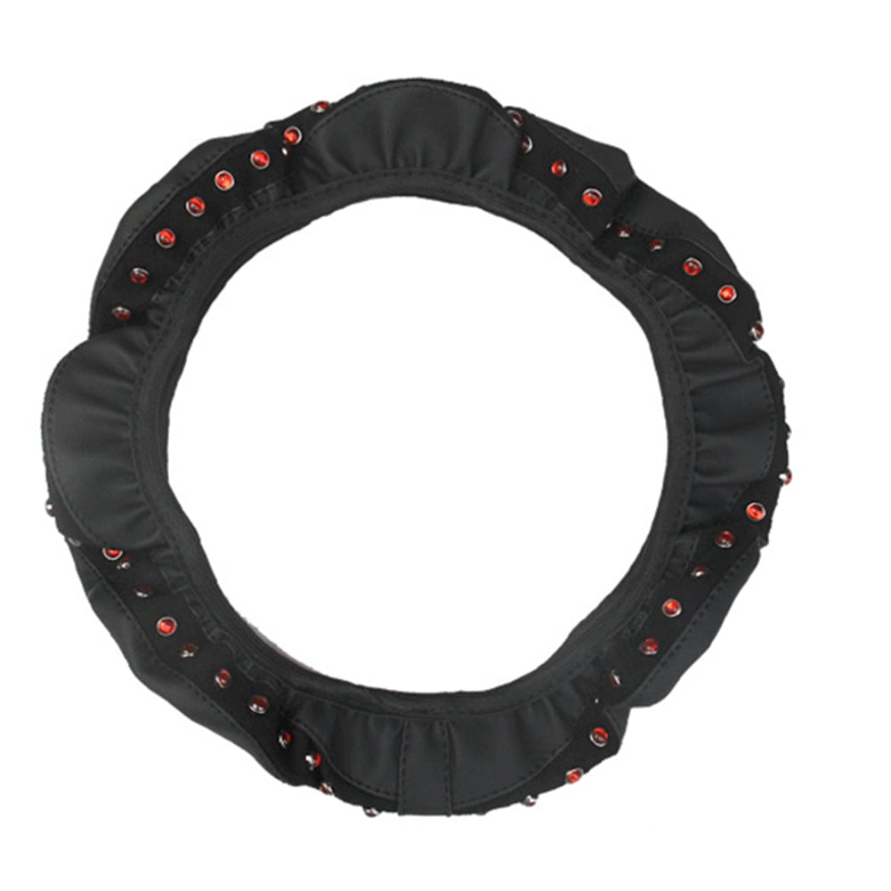 15" Car Steering Wheel Cover Leather Bling Rhinestones Protector Accessories
