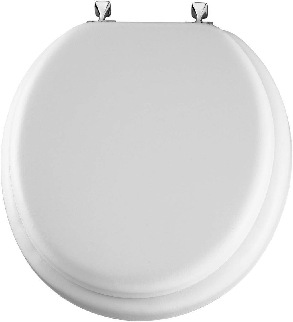 MAYFAIR Soft Toilet Seat with Chrome Hinges, ROUND, Padded with Wood Core, White, 13CP