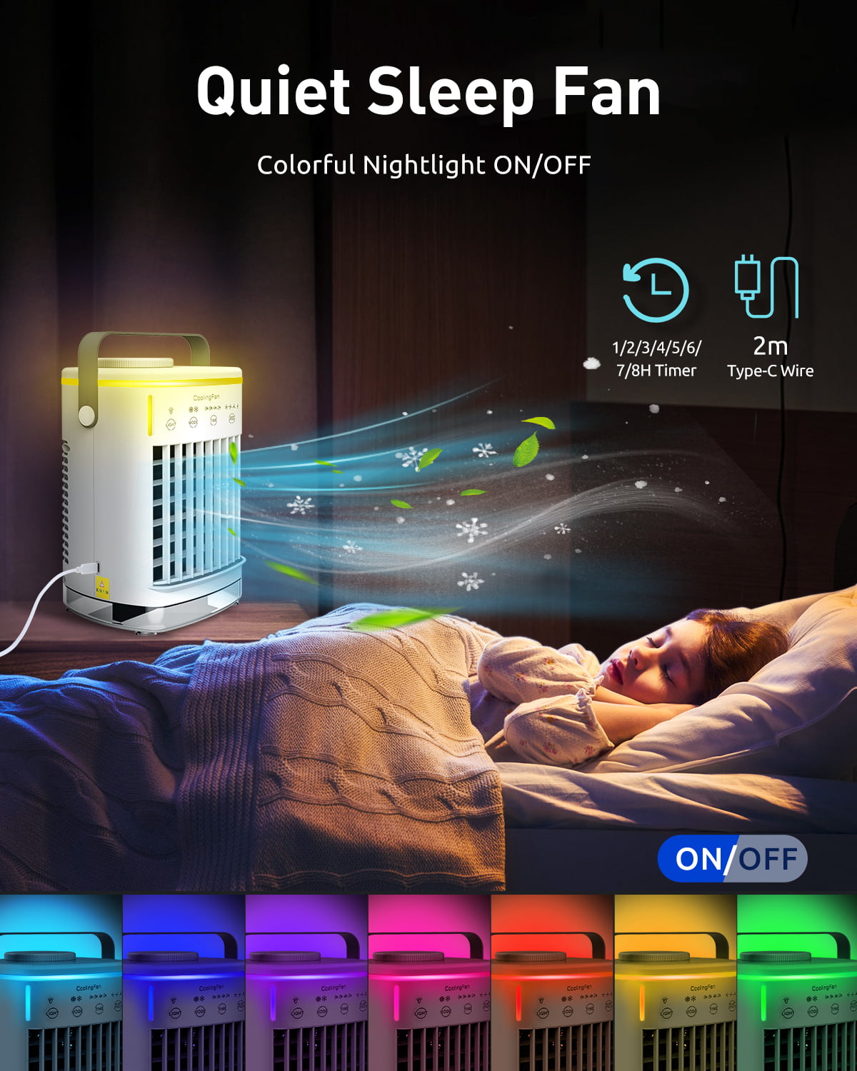 Mini Portable Air Conditioner, 6-in-1Personal Air Cooler, Evaporative Air Conditioner Fan with 4 Wind Speeds & Cool Air Spray Duration 10 Hrs Humidifier for Room Office - Need to be Plugged in for Use