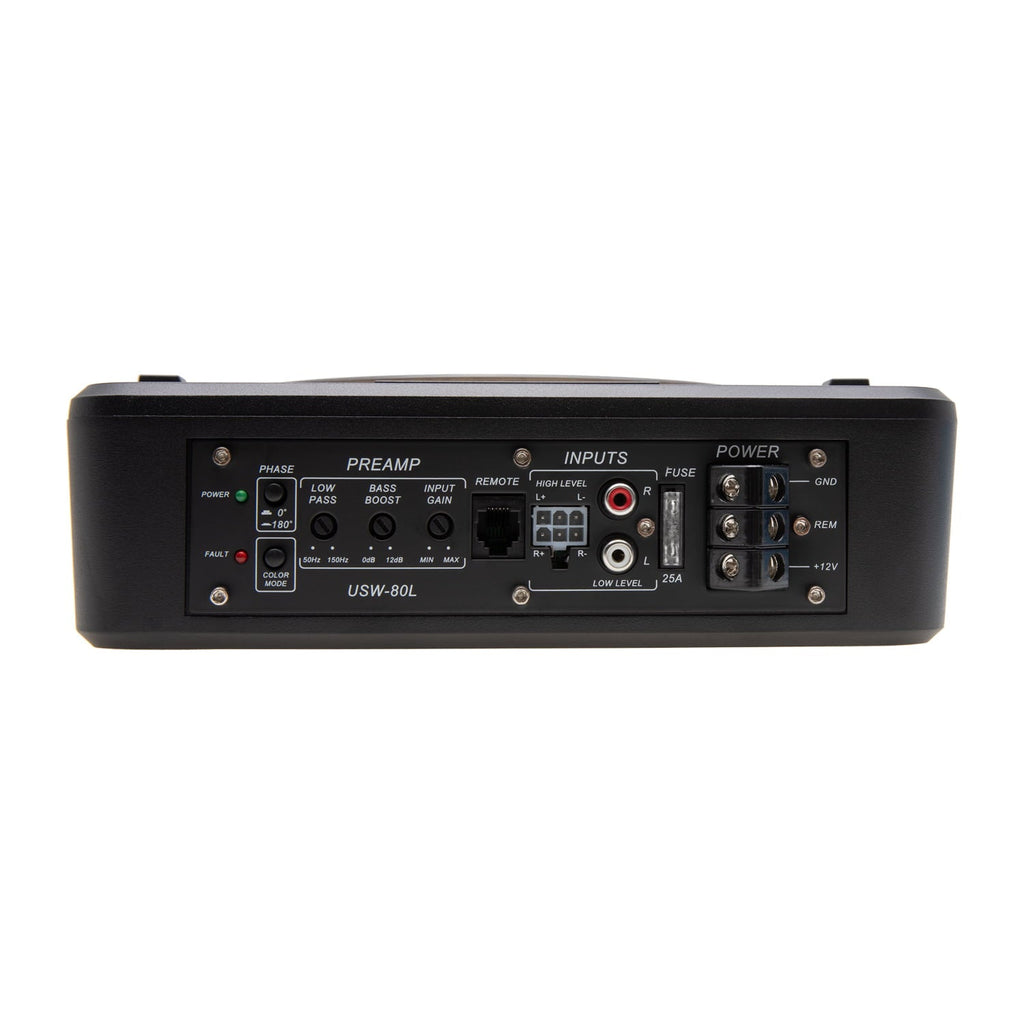 Power Acoustik Low Profile 8" Car Subwoofer Enclosure with 600W Class D Amplifier & LED Lighting