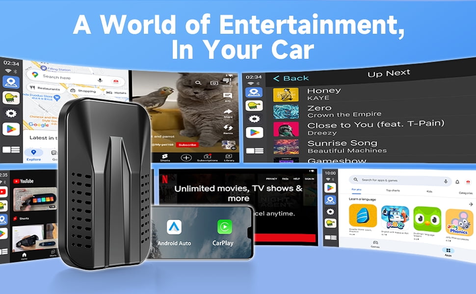 HERILARY Wireless Carplay and Android Auto, Apple Car Play Adapter for Car Stereo Factory Wired CarPlay Support Netflix/YouTube/Tiktok/Google Play/TF Card, 5GHz Wifi, Plug and Play