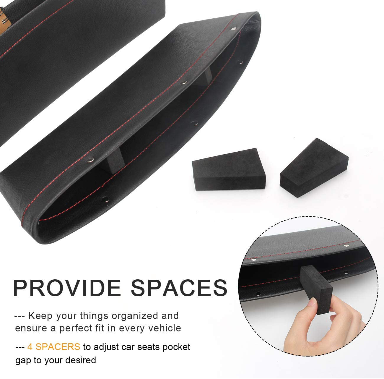 Plutput 2 Pack Car Seat Gap Filler Organizer PU Leather Car Seat Console Pocket Storage Box for Phone, Cards, Keys, Sunglasses