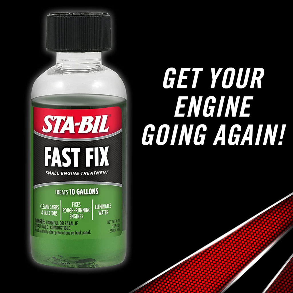 STA-BIL Fast Fix Small Engine Treatment - Cleans Carbs and Injectors - Fixes Rough Running Engines - Eliminates Water - Treats 10 Gallons, 4 fl. oz. 22303, Green