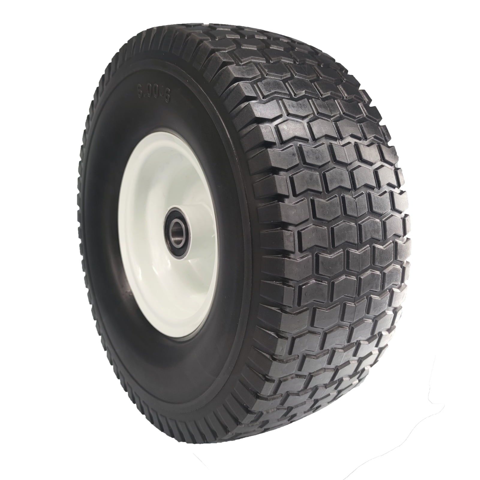 Flat Free Lawn Mower Tires 15x6.00-6 with 3/4 & 5/8 Bearings, 3" Center Hub