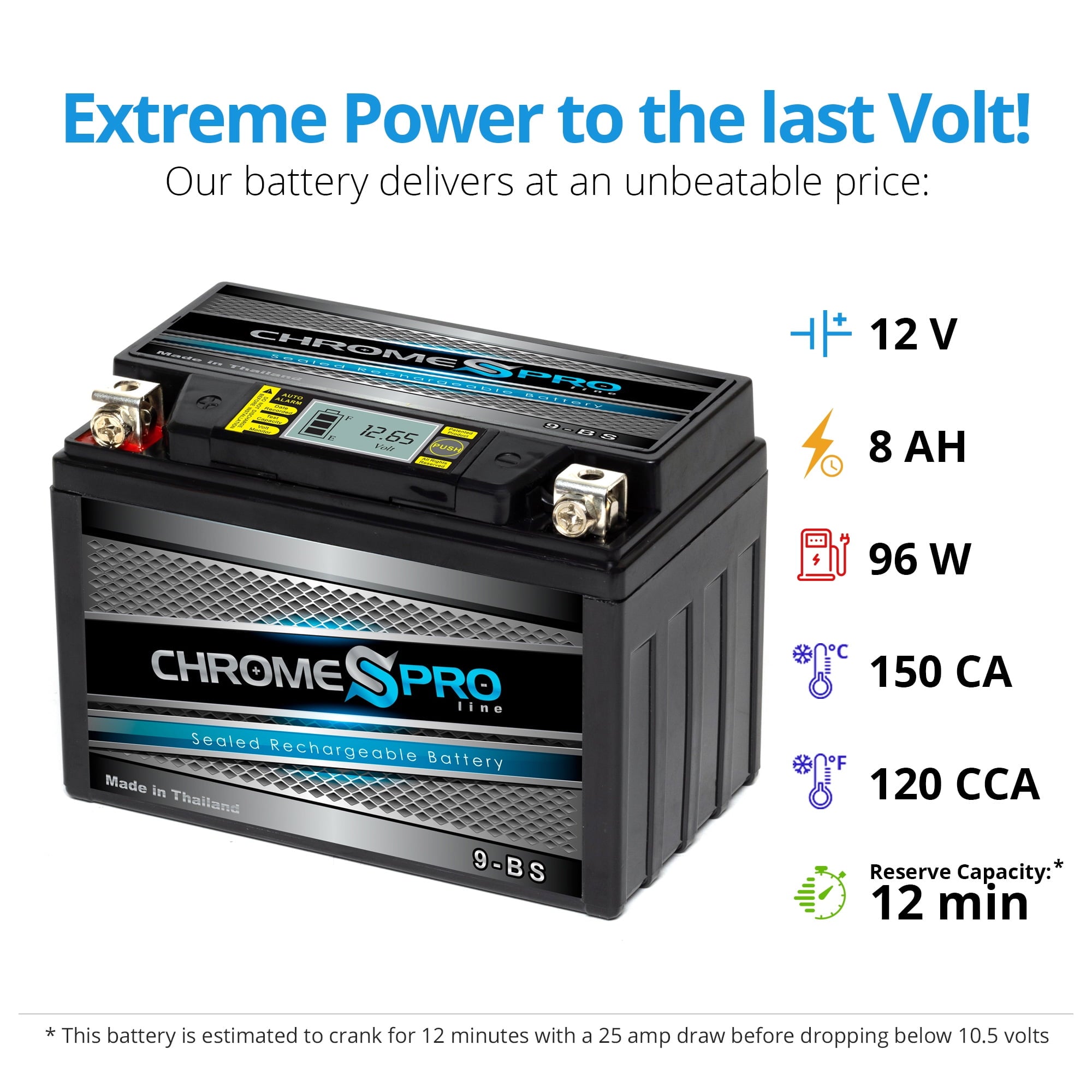 Chrome Pro Battery Ytx9-bs (9-bs 12 Volts,8 Ah, 120 Cca) iGel Motorcycle Battery for Honda 600cc Vt600c Cd Shadow Deluxe Vlx 1999