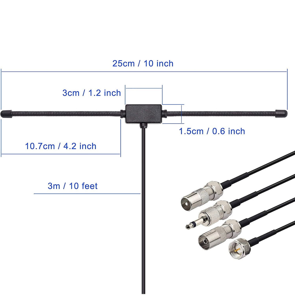 Eightwood FM Radio Antenna FM Dipole Antenna 10ft/3m RG174 Coaxial F-Type Plug Connector