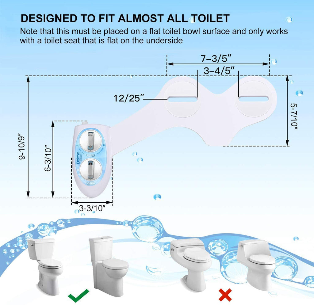 Dalmo Non-Electric Bidet Toilet Attachment with Self-Cleaning Nozzles,with Adjustable Water Spray Pressure and Easy Installation