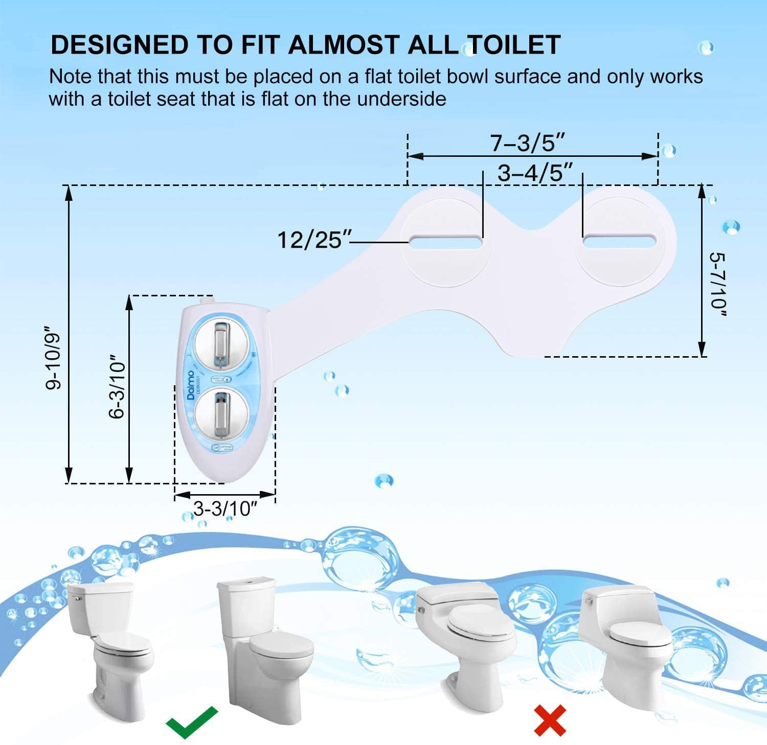 Dalmo Non-Electric Bidet Toilet Attachment with Self-Cleaning Nozzles,with Adjustable Water Spray Pressure and Easy Installation