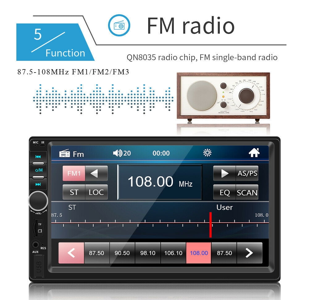 Bileeko 7" Double 2 DIN Car MP5 Player Bluetooth Touch Screen Stereo Radio With Camera