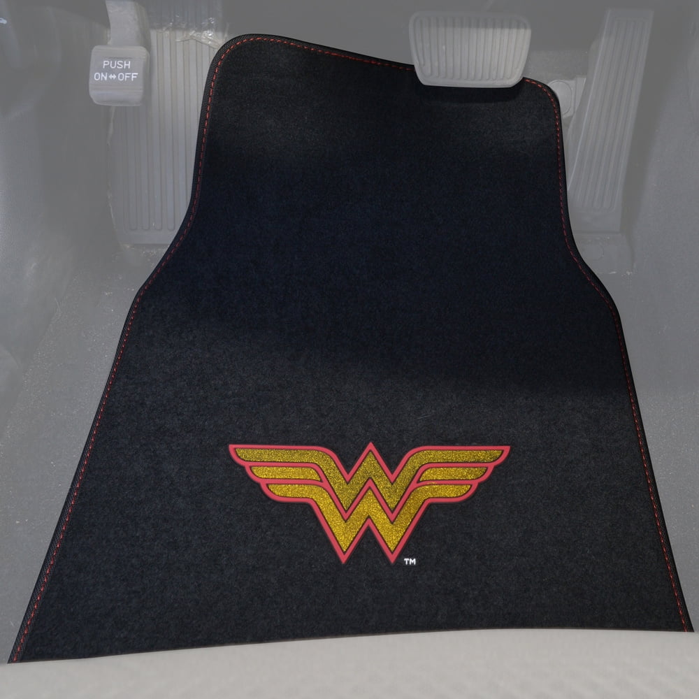 Wonder Woman Auto Accessories Combo Pack - Waterproof Seat Covers, Synth Leather Steering Wheel Cover & 4 Piece Car Floor Mats for Car SUV Van Truck