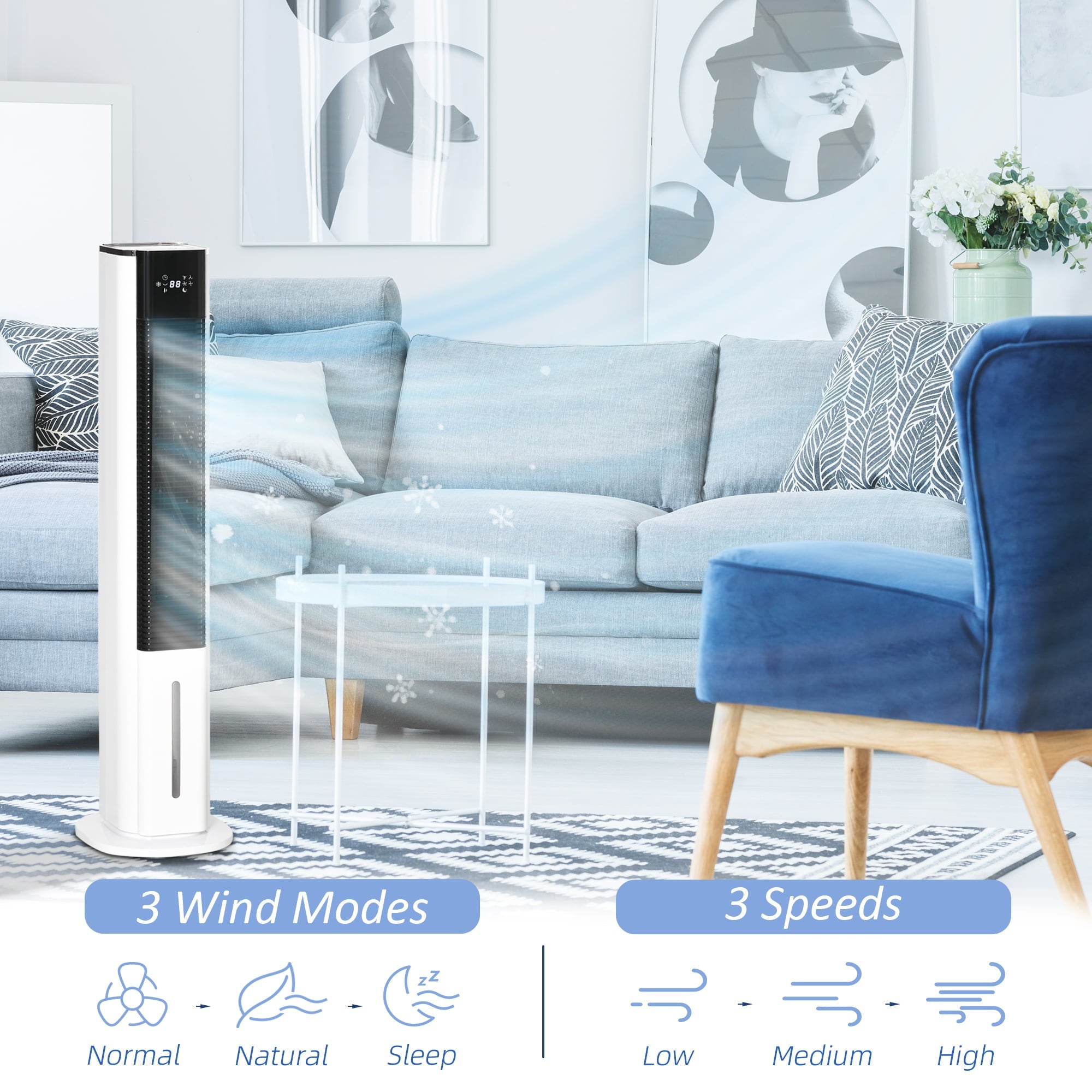 HOMCOM 42" Portable Evaporative Air Cooler, 3-In-1 Ice Cooling Fan Humidifier with Remote, Timer, Oscillating, LED Display, and 1.6 Gal Water Tank, White