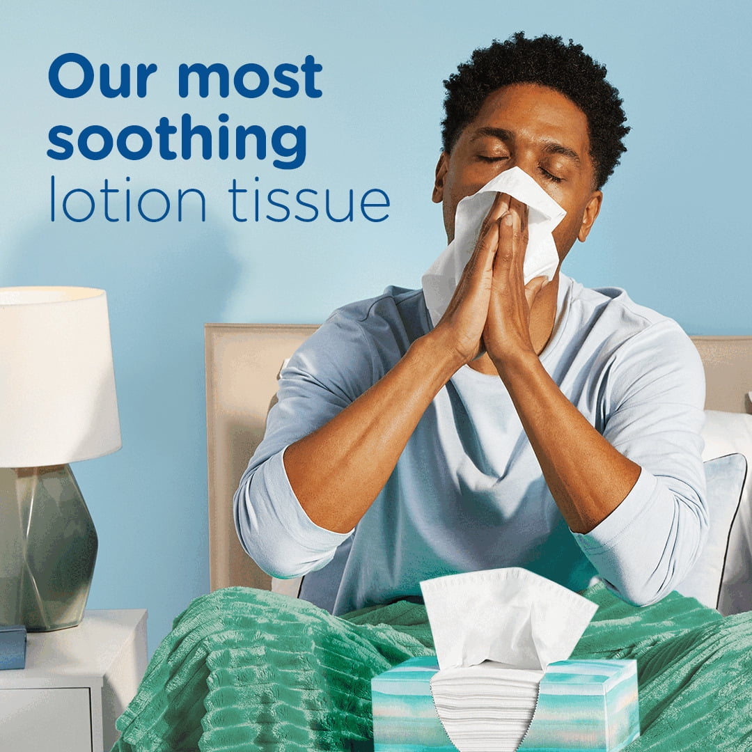 Puffs Plus Lotion Facial Tissues, 4 Family Box, 124 White Tissues per Box