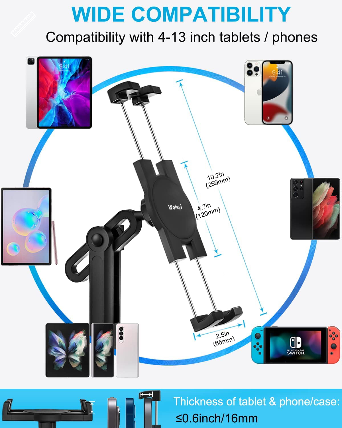 woleyi Cup Holder Car Tablet Mount,  iPad Mount Holder for Car/Truck, Compatible with iPad Pro Air Mini, Galaxy Tabs, Cell Phones, 4-12.9" Devices