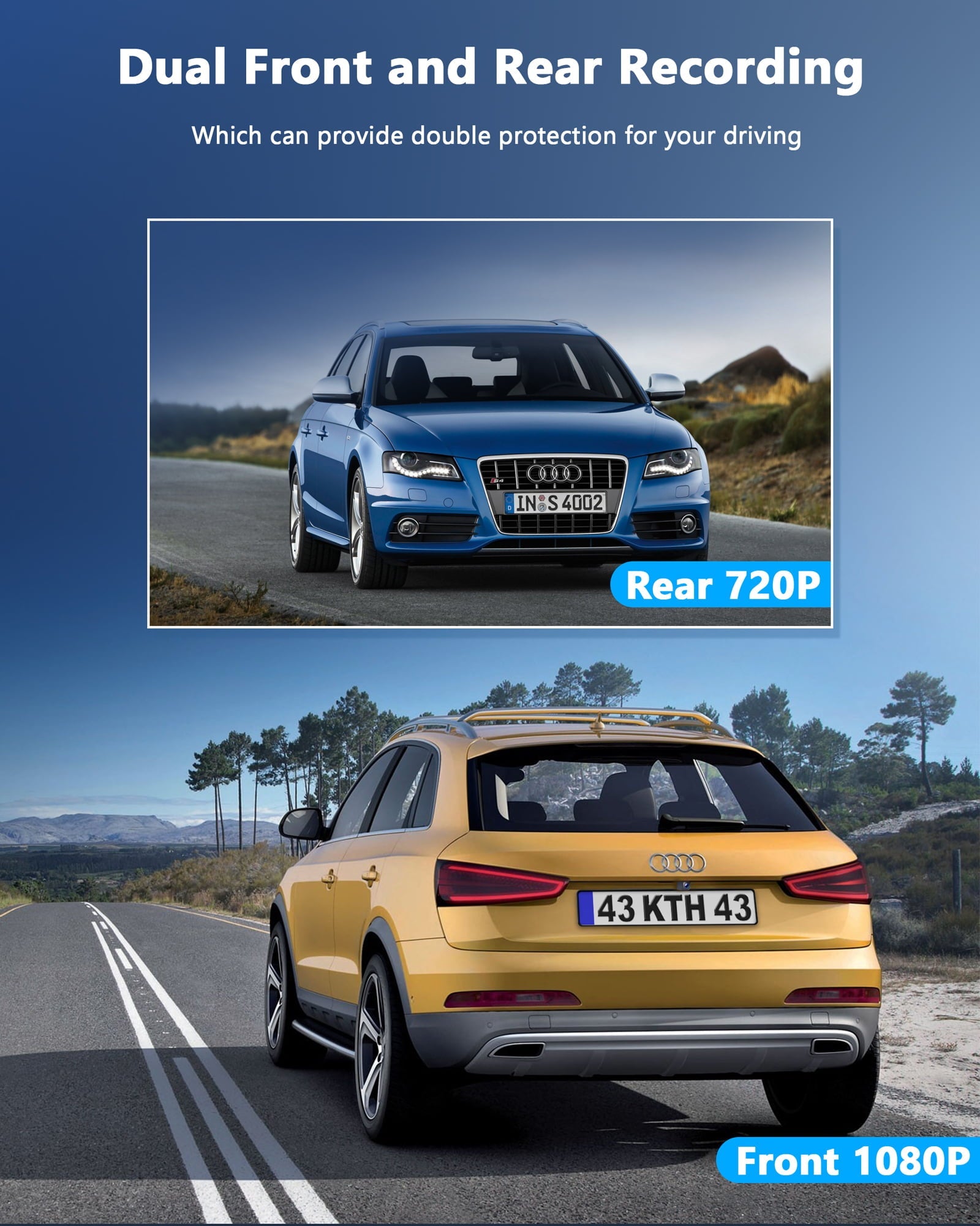 TOGUARD Dash Cam Front and Rear 1080P Full HD Car Camera,2.45 inch Dash Camera with 64GB SD Card, Super Night Vision, Parking Mode, G-Sensor, Loop Recording, WDR
