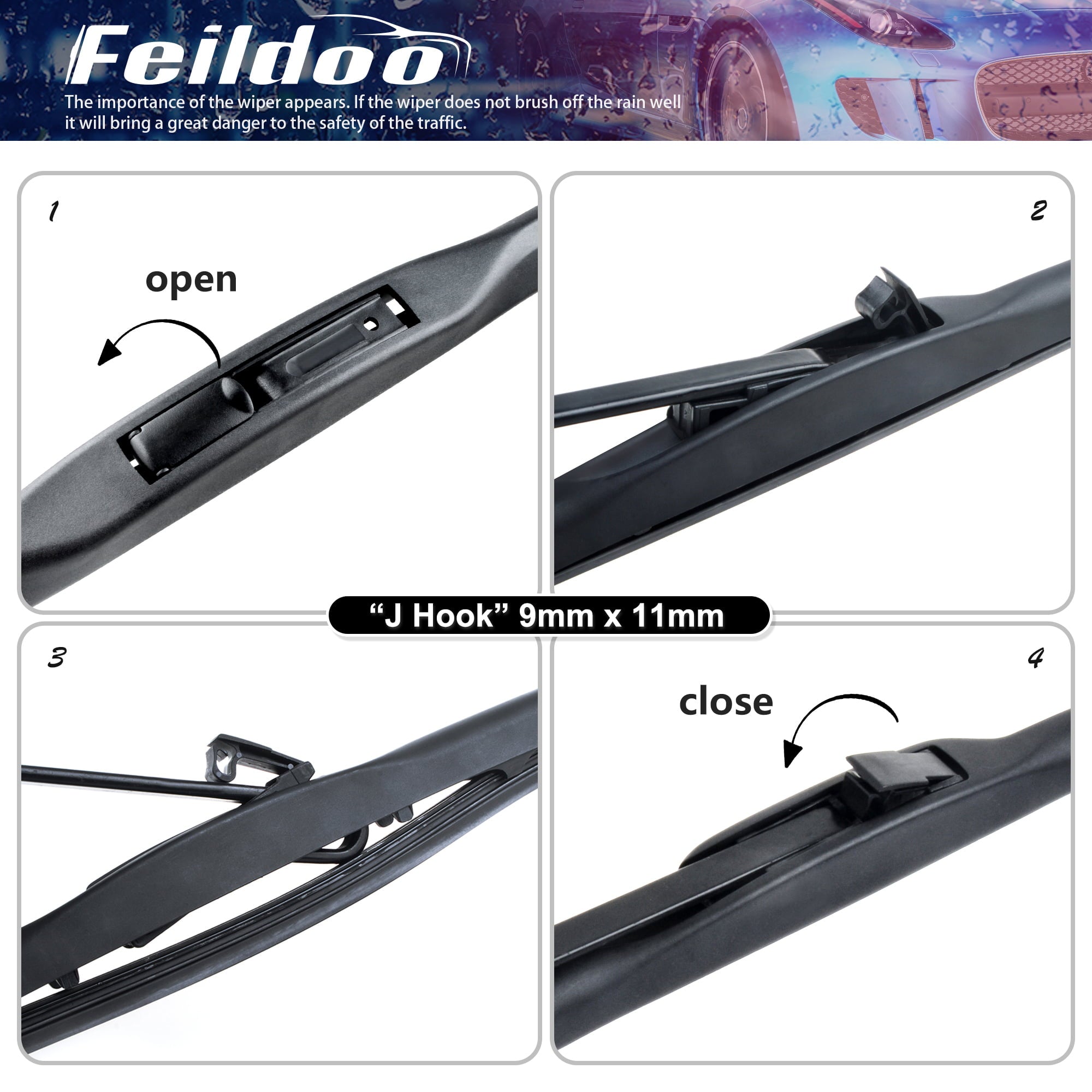 Feildoo 26"&16" Wiper Blades Fit For Hyundai Genesis 2015 26"+16" Front Windshield Wiper, Driver and Passenger, J U HOOK, Set of 2