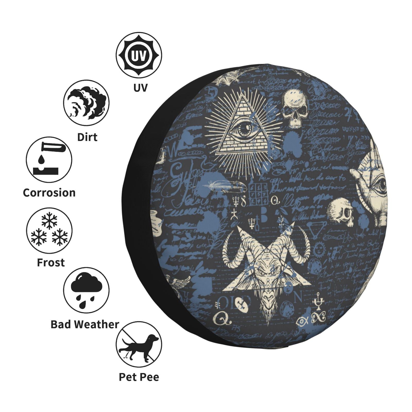 DouZhe Waterproof Spare Tire Cover, Occult Gothic Skulls Eyes Prints Adjustable Wheel Covers Fit for Jeep Trailer RV SUV Car, 15 inch
