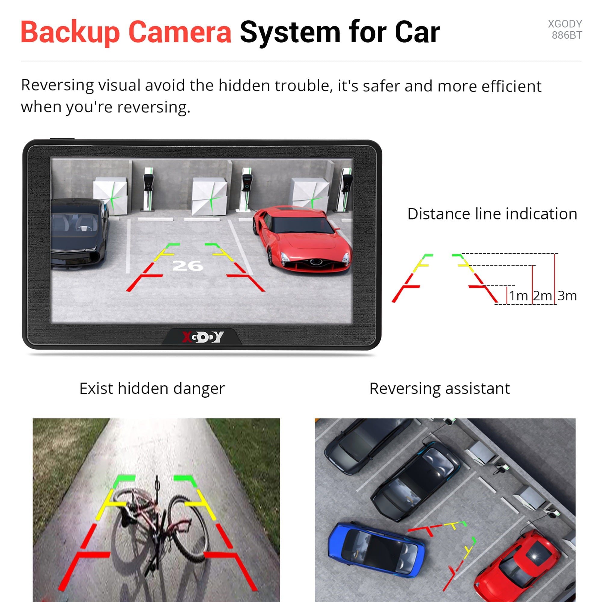 XGODY GPS Navigation Backup Camera 7"Touch Screen 8G 256M Car GPS Navigator with Bluetooth Parking Lane,Voice Guidance,Speed Camera Warning,Route Planning