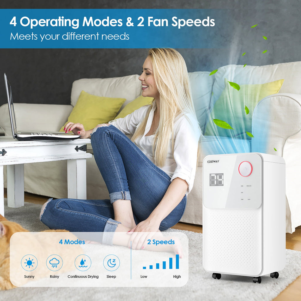 Costway 32 Pints 2000 Sq. Ft Dehumidifier for Home & Basements w/3-Color Digital Display