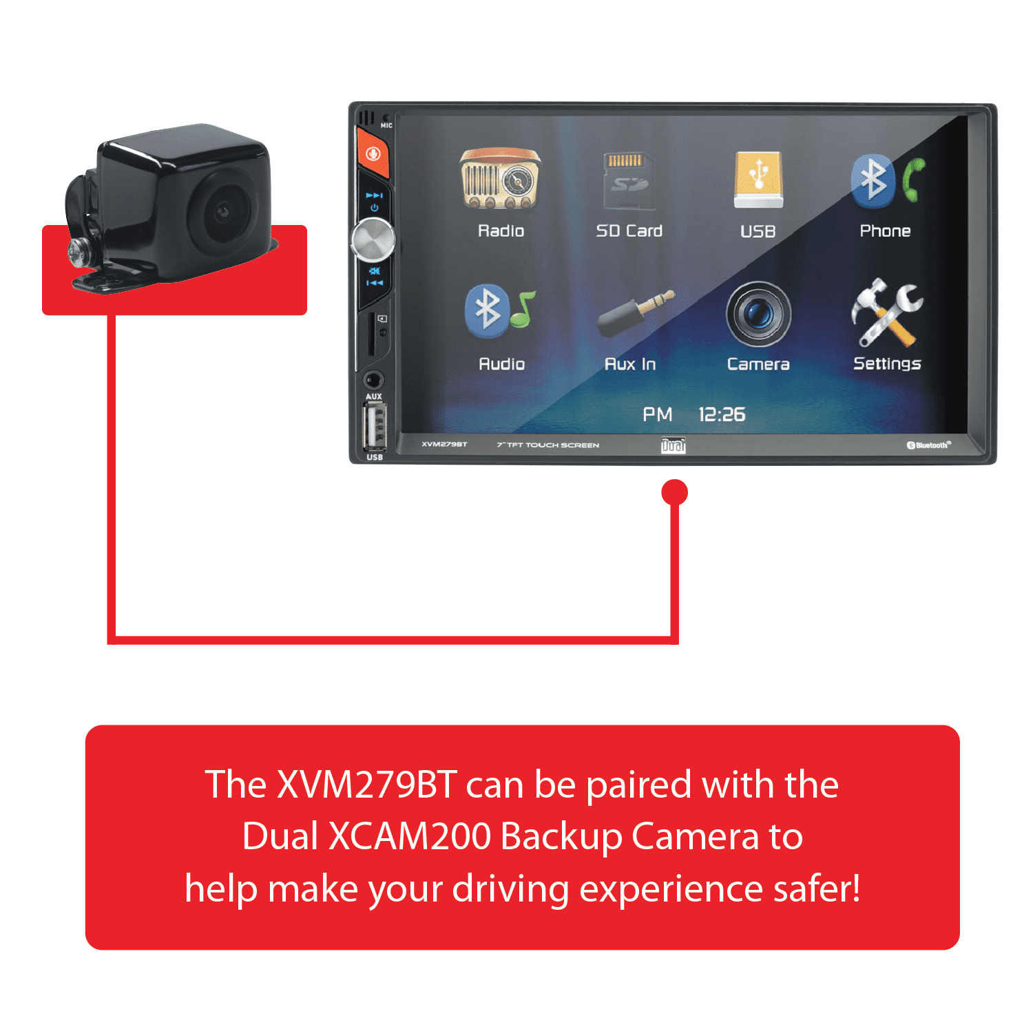 Dual Electronics 7" Double DIN Car Stereo BUNDLE with 6.5" 2-Way Speakers.  200W, LED Touch Screen, Bluetooth Connectivity, New