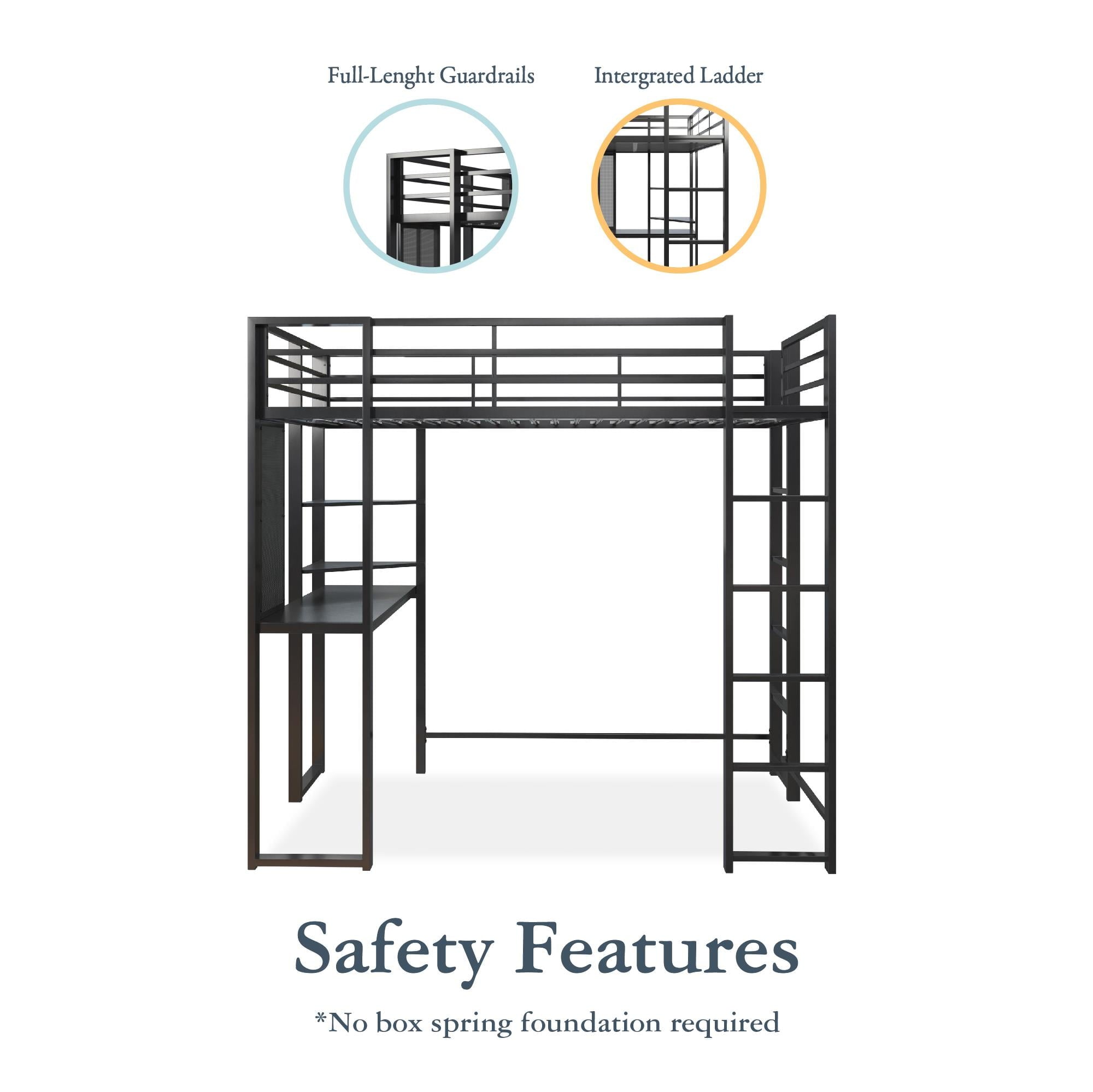 Teen Novogratz Hunter Full Size Metal Loft Bed, Black