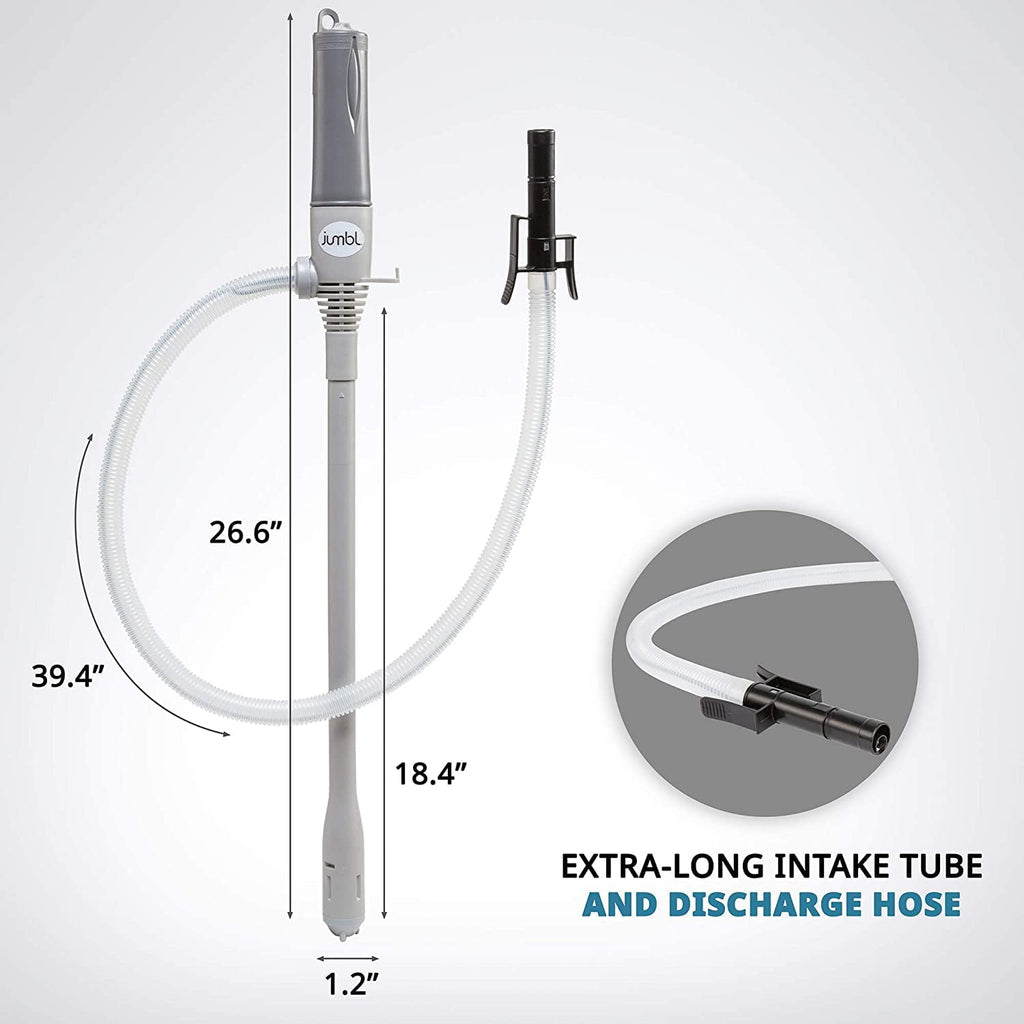 Jumbl Fuel Transfer Pump, Battery-Powered, 2.3 gal/Min Liquid Transfer for Water & More - Gray
