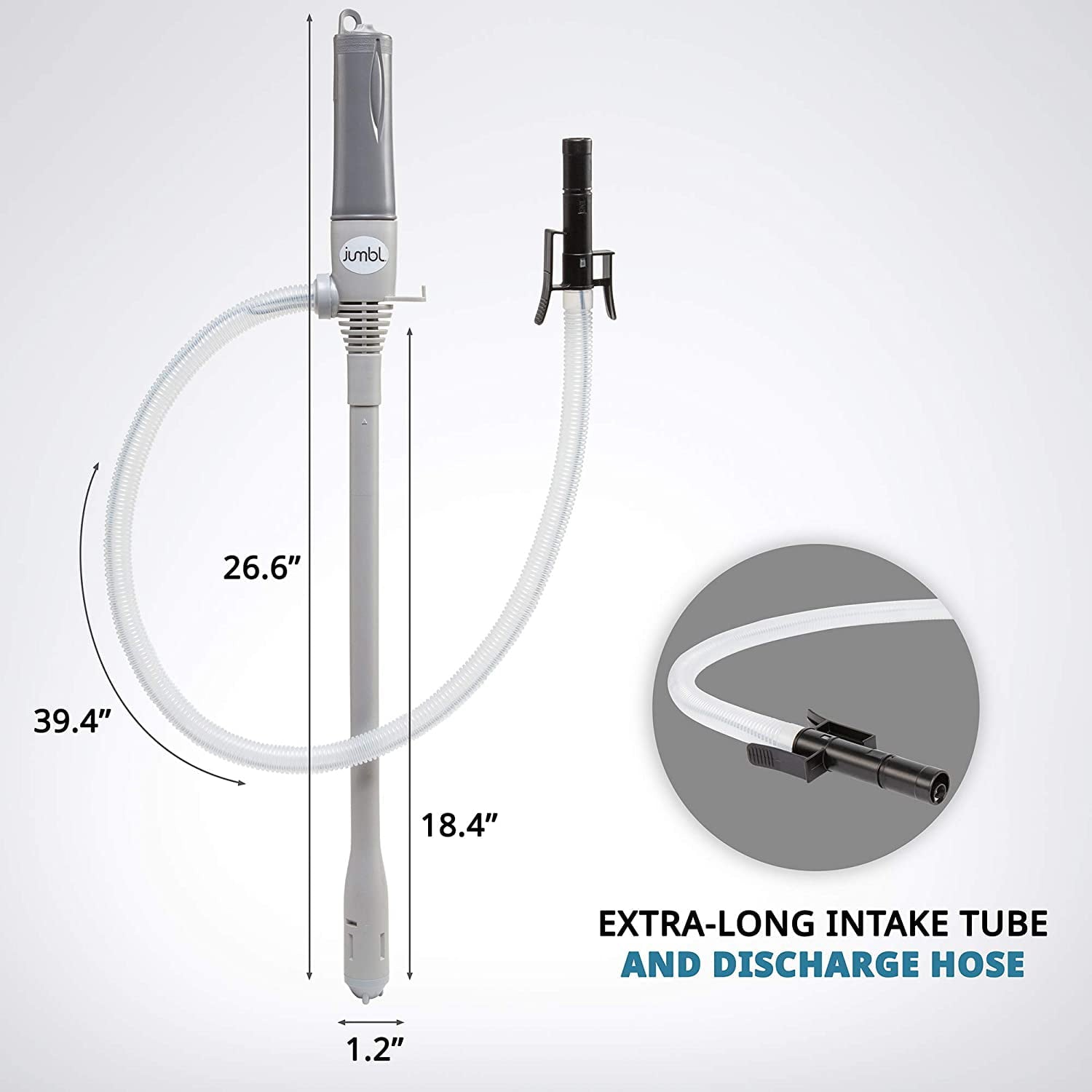 Jumbl Fuel Transfer Pump, Battery-Powered, 2.3 gal/Min Liquid Transfer for Water & More - Gray