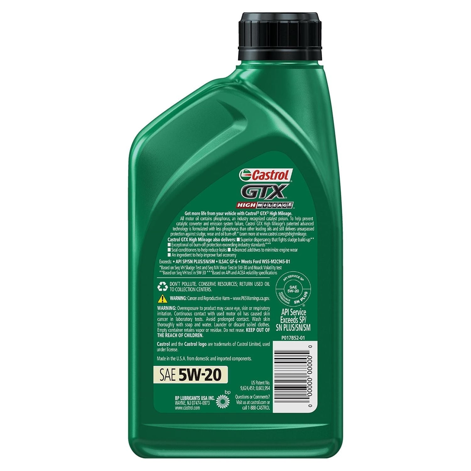 Castrol GTX High Mileage 5W-20 Synthetic Blend Motor Oil, 1 Quart