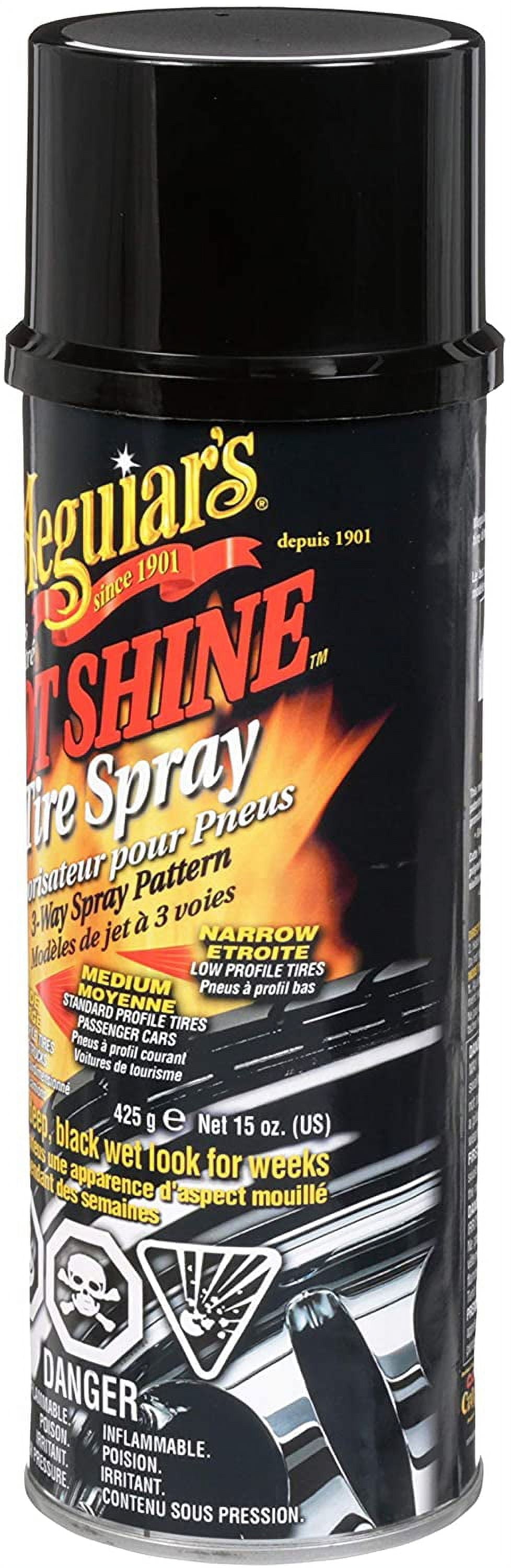 MEGUIAR’S Hot Shine High Gloss Tire Coating, Tire Protectant for Long-lasting Satin Finish, Prevents Tire to Dry Rot, 15 oz, 3 Pack