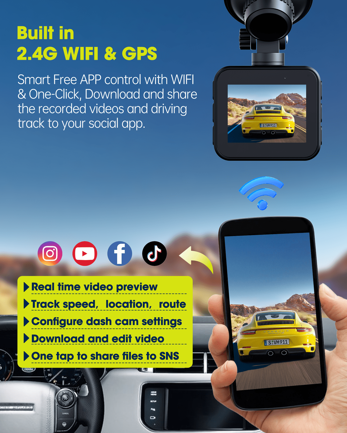 UHD 4K Dash Cam with Built-in WiFi GPS Super Night Vision, TOGUARD Voice Control Car Camera Front Camera for Car