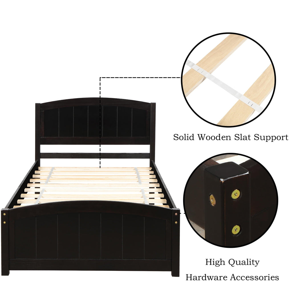 Wood Platform Bed, Twin Size Bed Frame Sleigh Bed with Headboard for Kids Teens Adults, Wood Slat Support, No Box Spring Needed, Space Saving Design, Expresso
