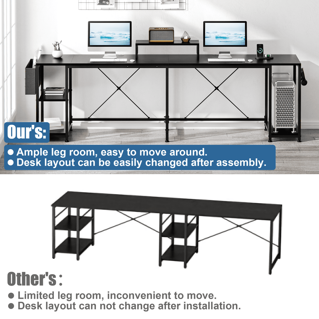 Lulive L-Shaped Computer Desk, 95" Reversible Computer Desk Office Desk with 3 Shelves/Monitor Stand/ Storage Bag/Hooks for Home Office, Black