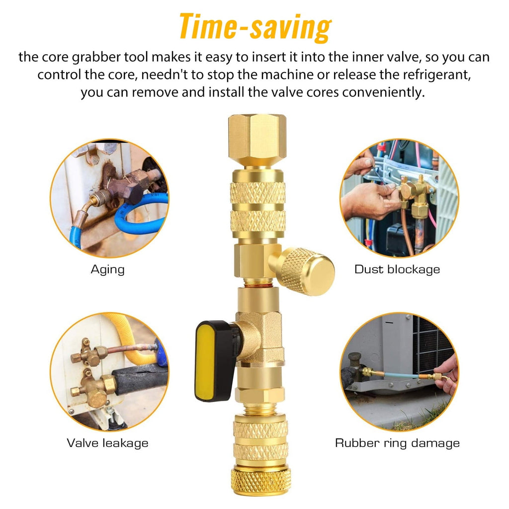 Valve Core Remover Installer Tool, EEEkit Dual Size SAE 1/4 and 5/16 Port Air Conditioning Line Repair Tools for HVAC R22 R410A, 5 Valve Cores with Teflon Seal