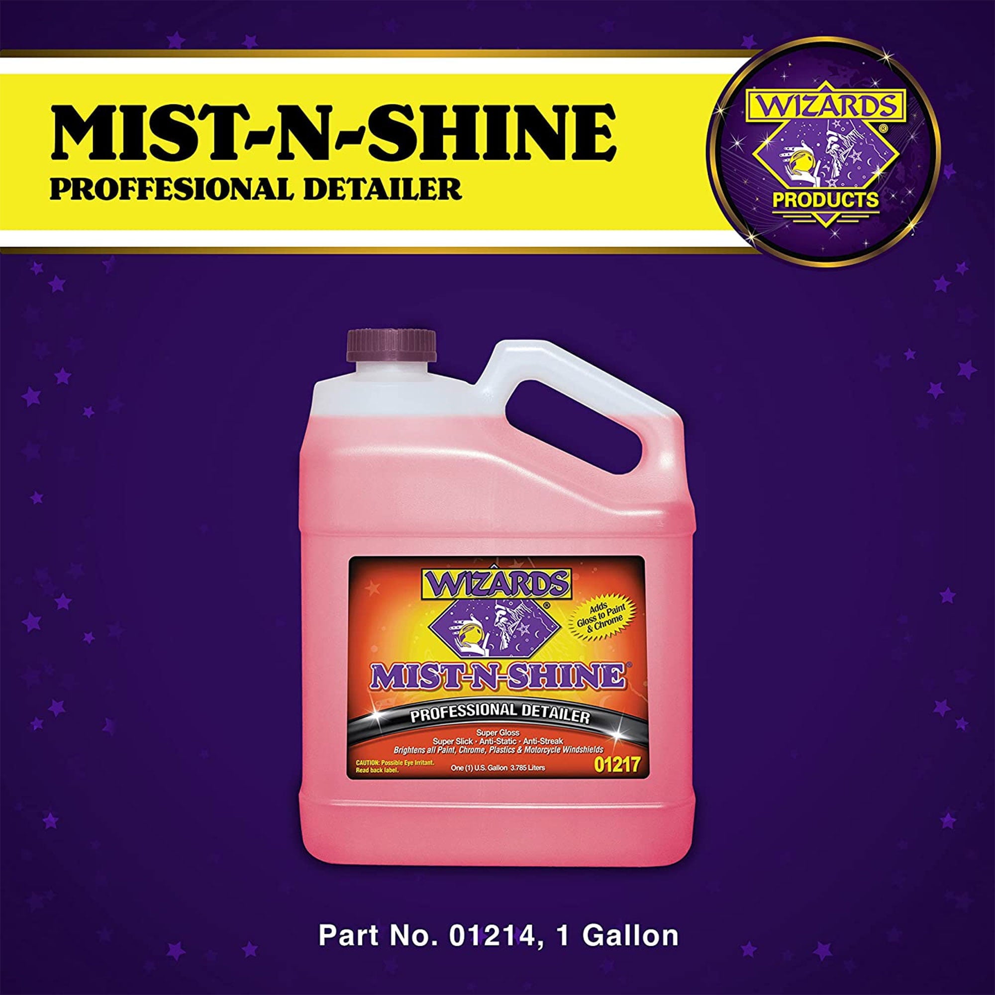 Wizards Mist-N-Shine Professional Detailer - Multi-Use Glass Cleaner and Scratch Remover for Vehicles - Adds Gloss to Paint, Chrome and Glass - 1 Gallon Refill for Spray Bottle -