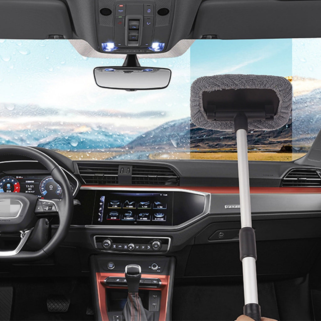 Vikakiooze Car Window Cleaner, Microfiber Car Windshield Cleaning Tool with Extendable Handle and Washable Reusable Cloth Pad Head Auto Interior Exterior Glass Wiper Kits,Promotion On sale