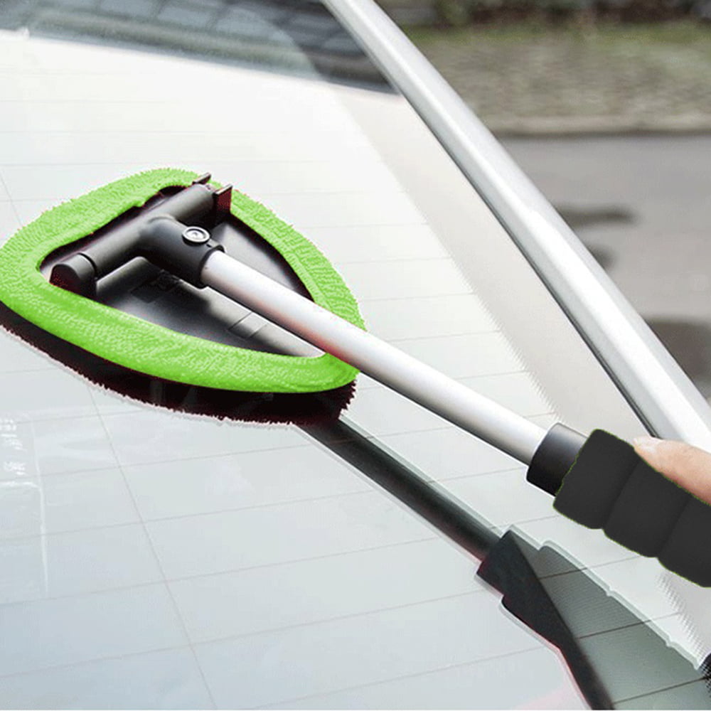 Byseng Car Windshield Cleaner, Windshield Cleaning Tool for Car, Microfiber Car Window Cleaner with Extendable Handle + 4 Reusable and Washable Microfiber Pads - Green