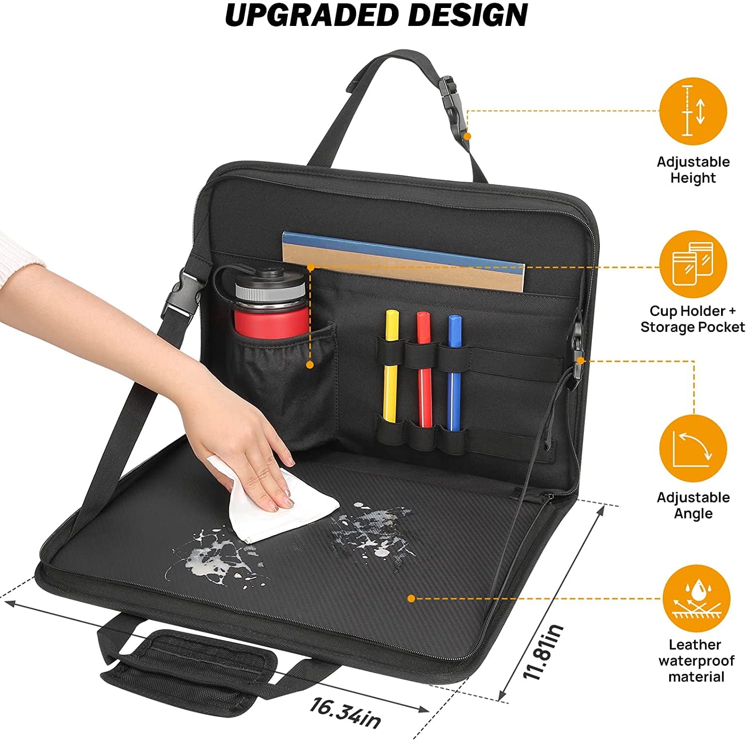 JOYTUTUS 3 in 1 Steering Wheel Eating Tray(16.34''*11.8''), Car Back Seat Laptop Desk, Multifunctional Car Office Bag, Foldable Car Backseat Tray Table for Working, Writing, Eating, Traveling,Black